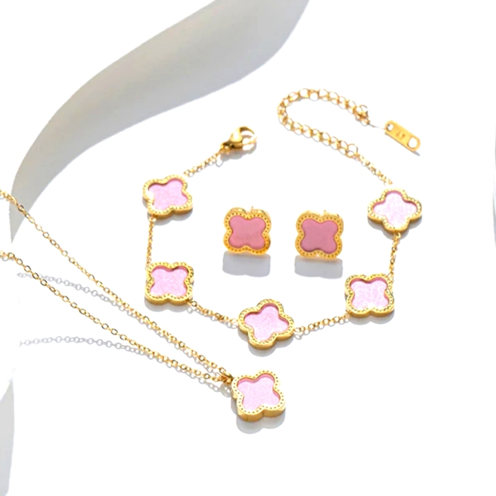 Gold and Pink Floral Jewelry Set